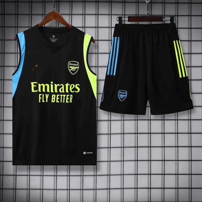 Conjunto de verano negro sin mangas de entrenamiento previo al partido del Arsenal 2023/2024