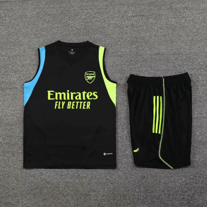 Conjunto de verano negro sin mangas de entrenamiento previo al partido del Arsenal 2023/2024